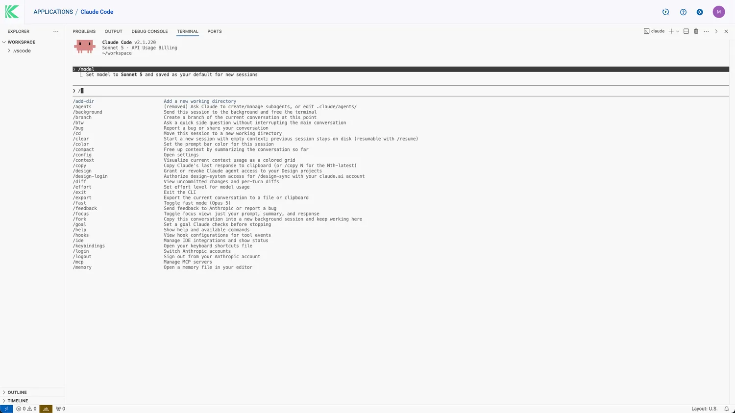Claude Code running in a terminal inside a Klique-provisioned workspace